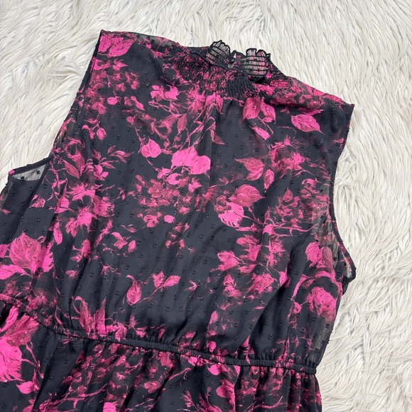 Torrid Women's 2X Black Pink Floral Midi Clip Dot Mock Neck Dress Romantic Goth - Picture 4 of 11
